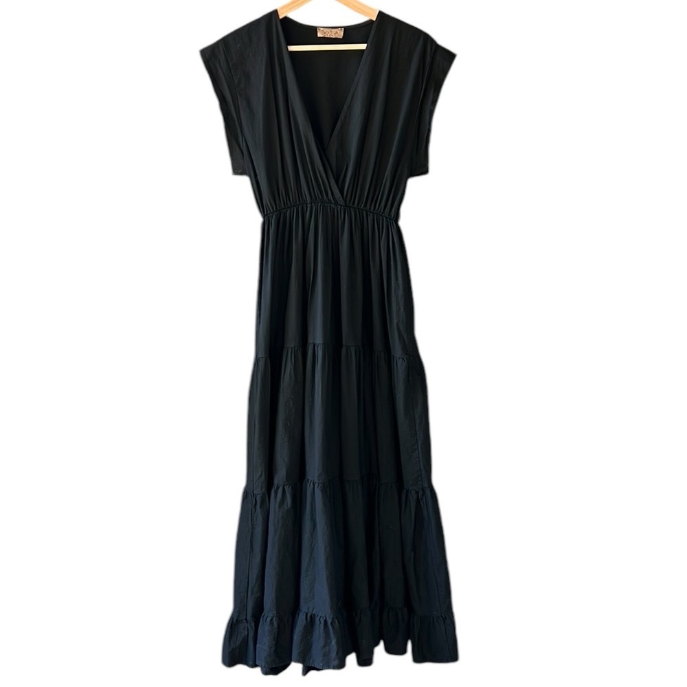 Sophia Made in Italy 100% Cotton Black Tahoe Maxi Tiered Dress Sz M